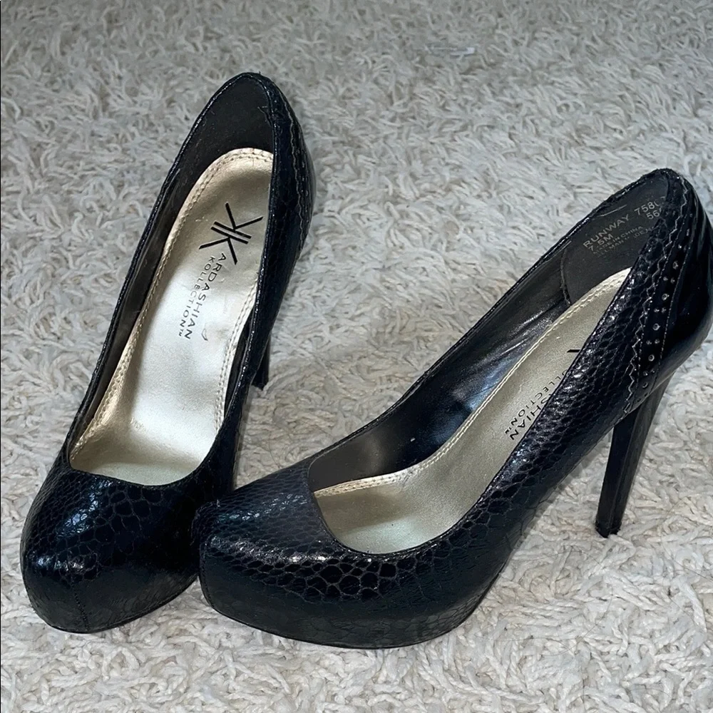 Kardashian Kollection Black Snake-Embossed High Heels